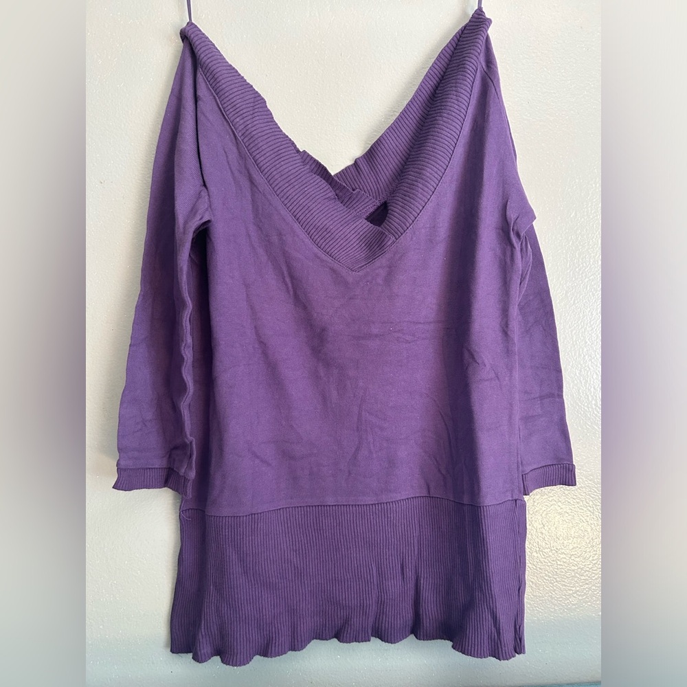 Zara | 100% cotton purple deep v-neck oversized sweater | size S - Picture 3 of 12